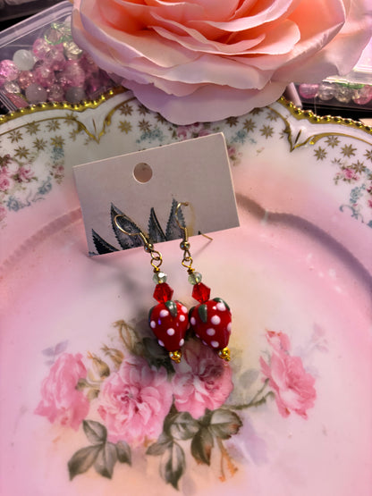 Strawberry Beaded Dangly Earrings