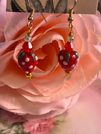 Strawberry Beaded Dangly Earrings