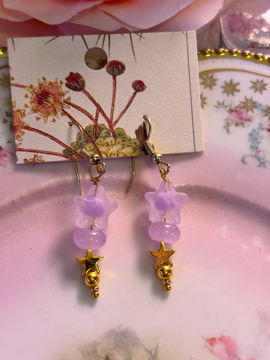 Purple star beaded earrings